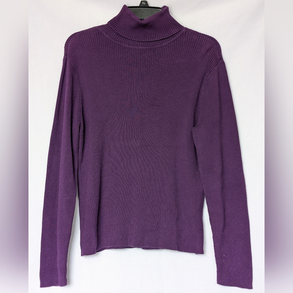 ☘️Villager Sport, Liz Claiborne Purple Ribbed Turtleneck Sweater L Made In Japan